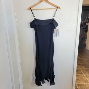 NWT y2k Niki By Niki Livas Asymmetrical Fairy Whimsygoth Midi Dress sz S Black